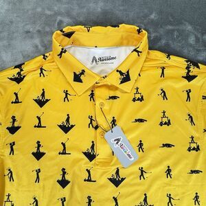 Royal and Awesome Sz XL Men`s Yellow Golf Shirt Stick Golfer Golf Polo Top NWT